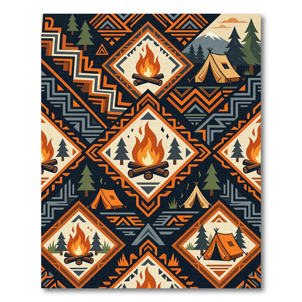 Geometric Camping Fireplace Diamond Forest Rug