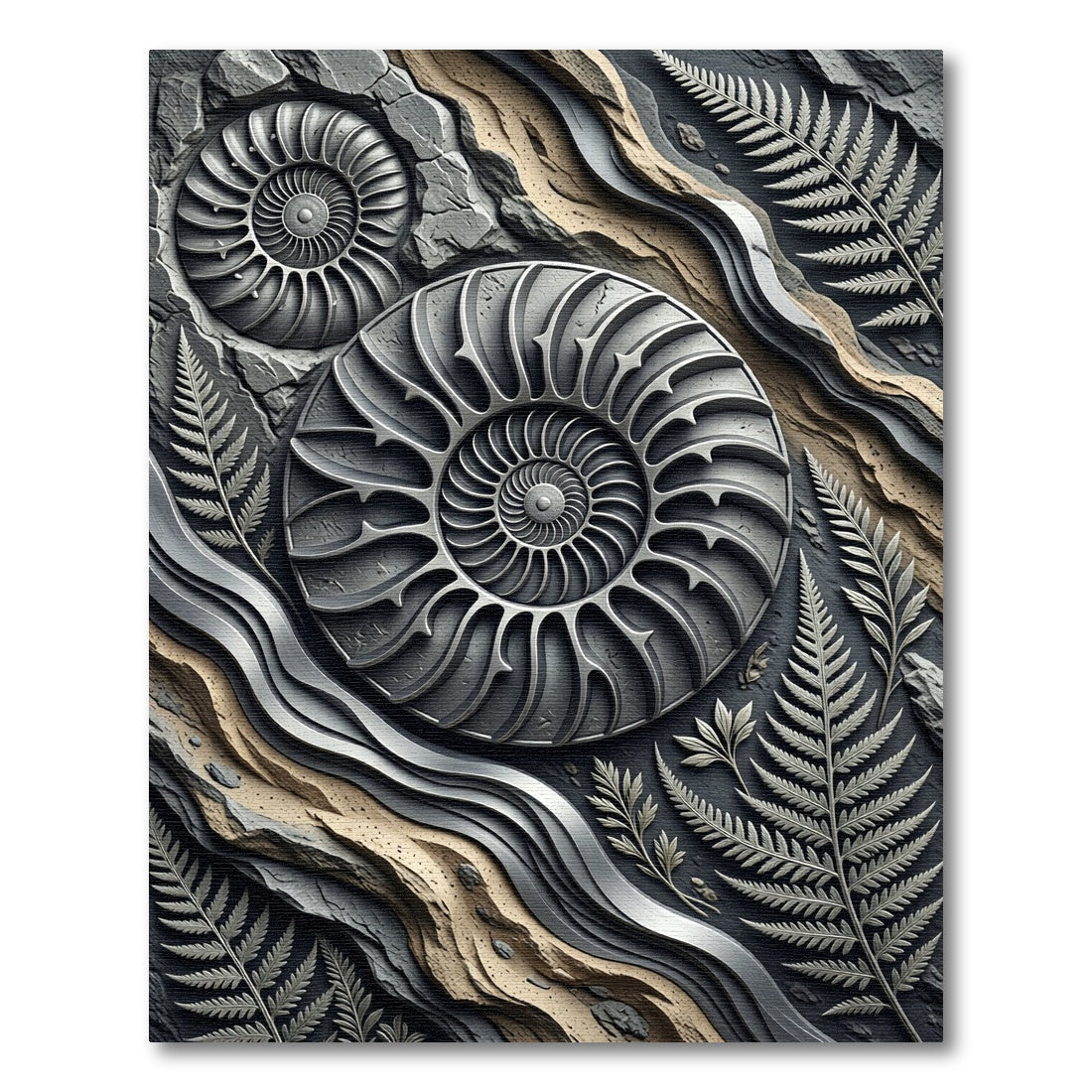 Charcoal Ammonite Fern Fossil Rug