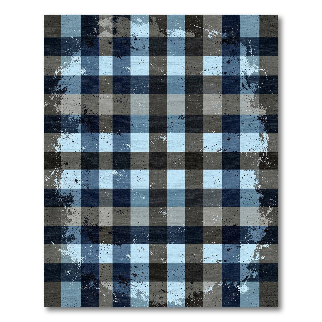 Distressed Navy and Sky Checkered Rug