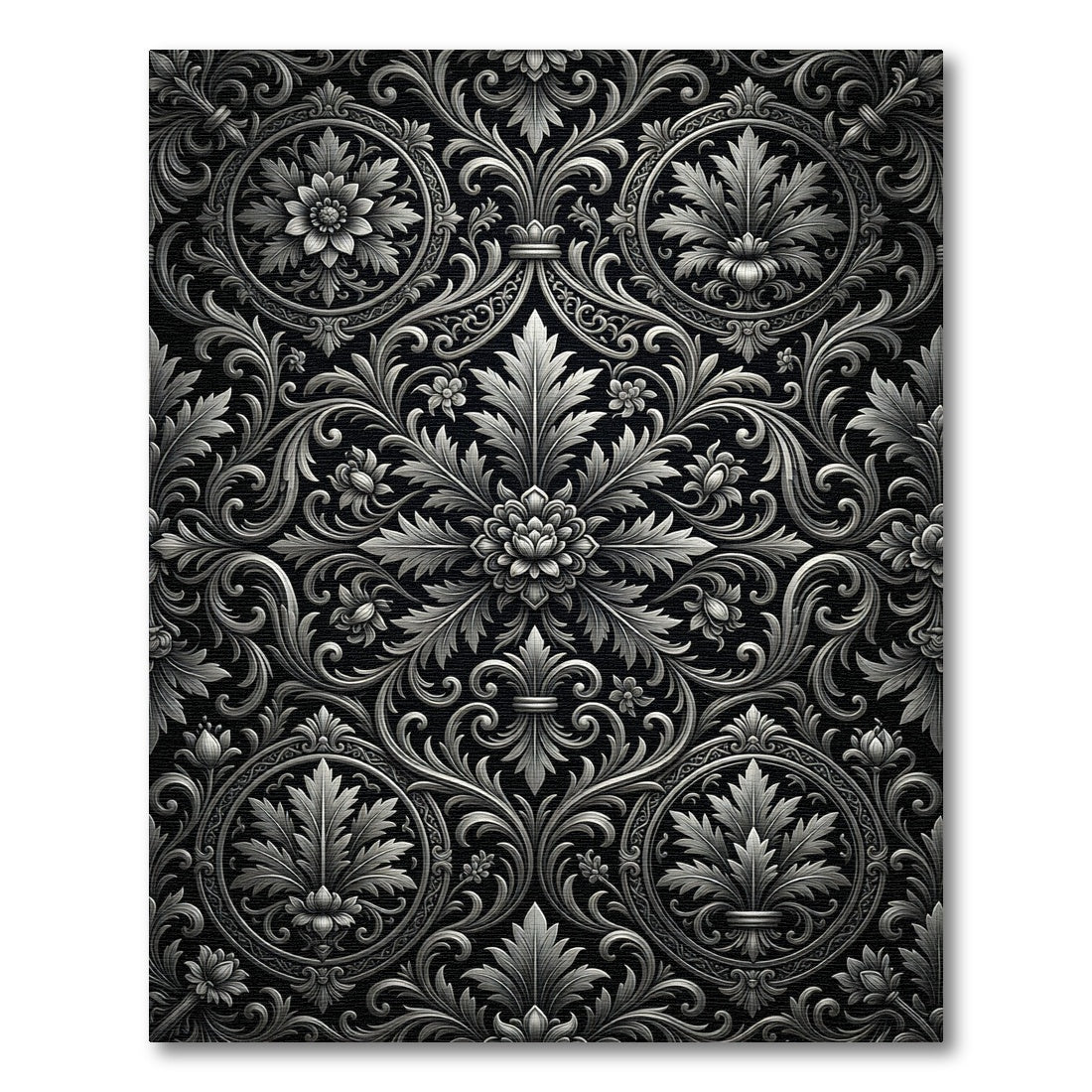 Ornate Silver Floral Scrollwork Rug