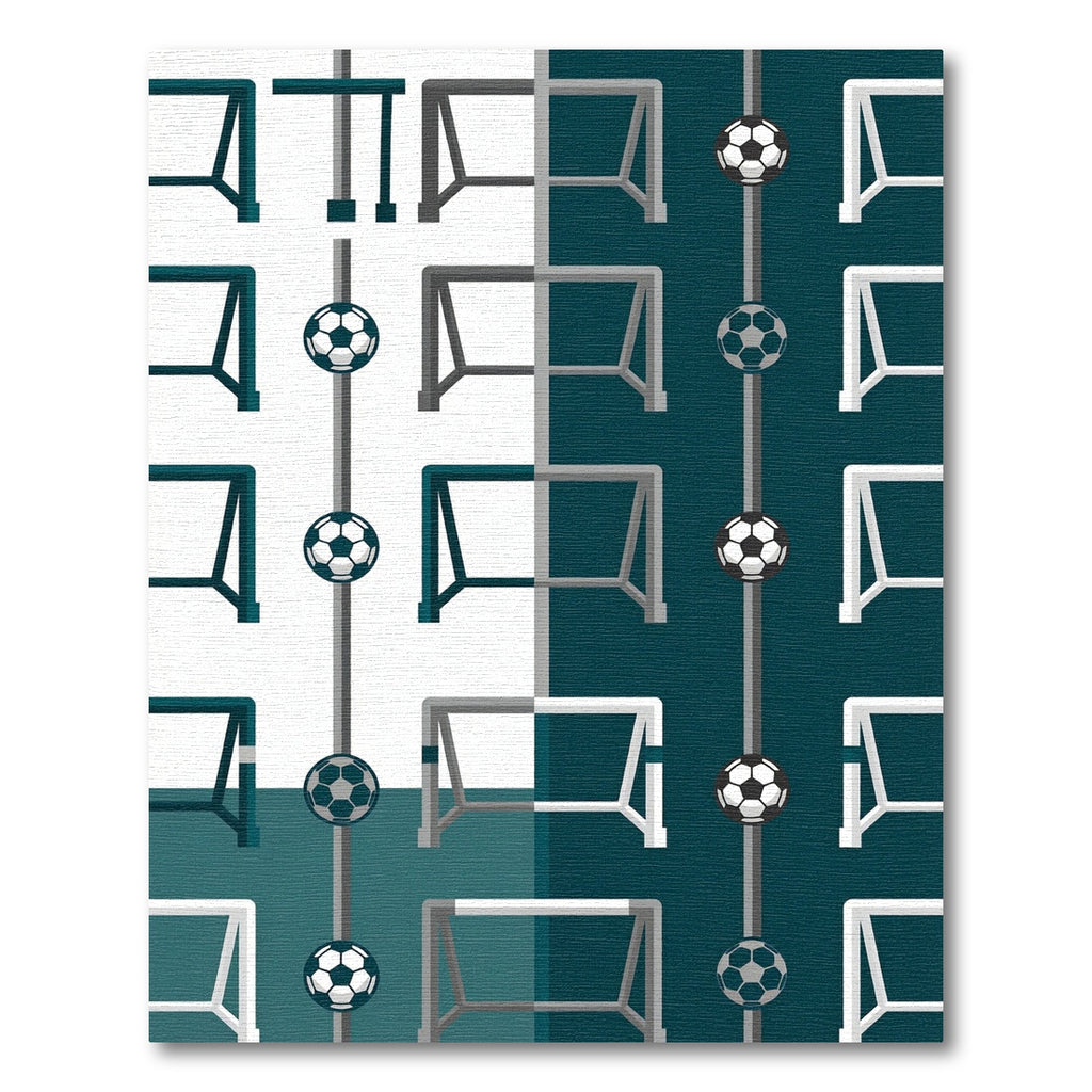 Minimalist Soccer Goal Geometric Teal Gray Rug