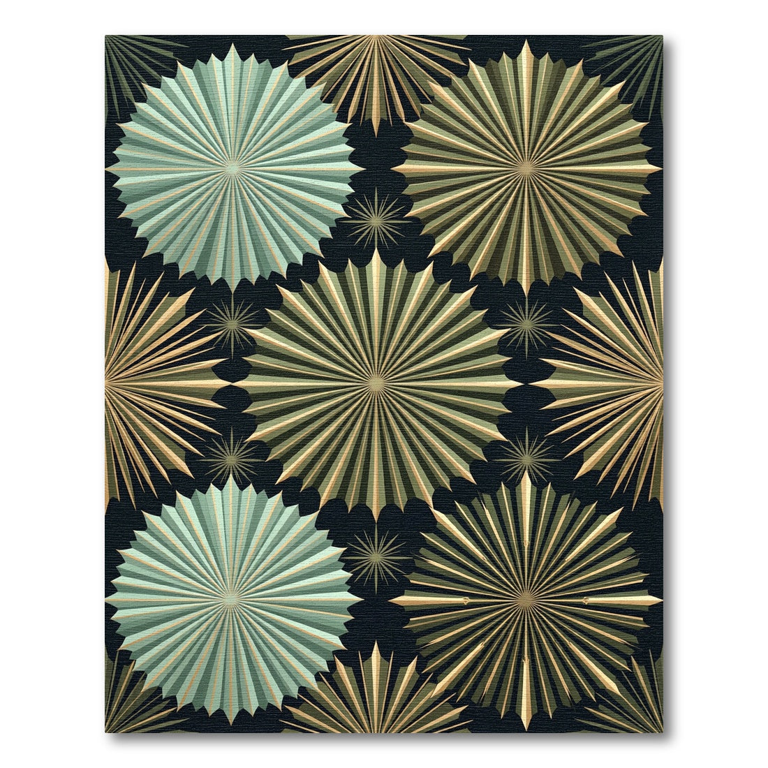 Art Deco Gold Teal Sunburst Rug