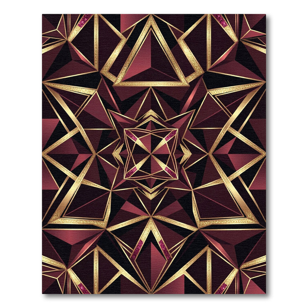 Luxurious Geometric Burgundy and Gold Art Deco Rug