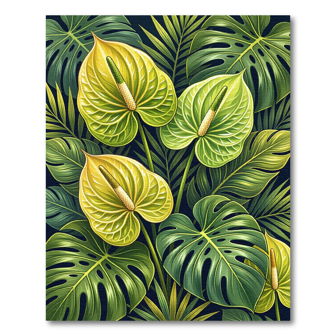 Lush Yellow Anthurium Tropical Foliage Rug
