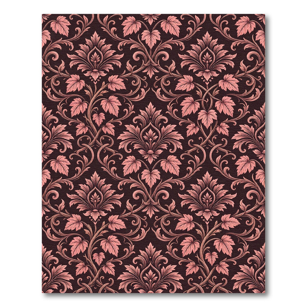 Elegant Dusty Rose Damask Scrolling Vines Rug