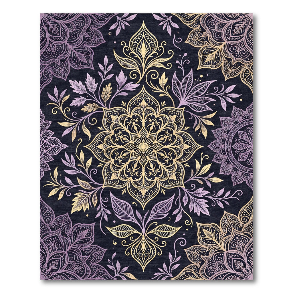 Golden Lavender Floral Medallion Collage Rug
