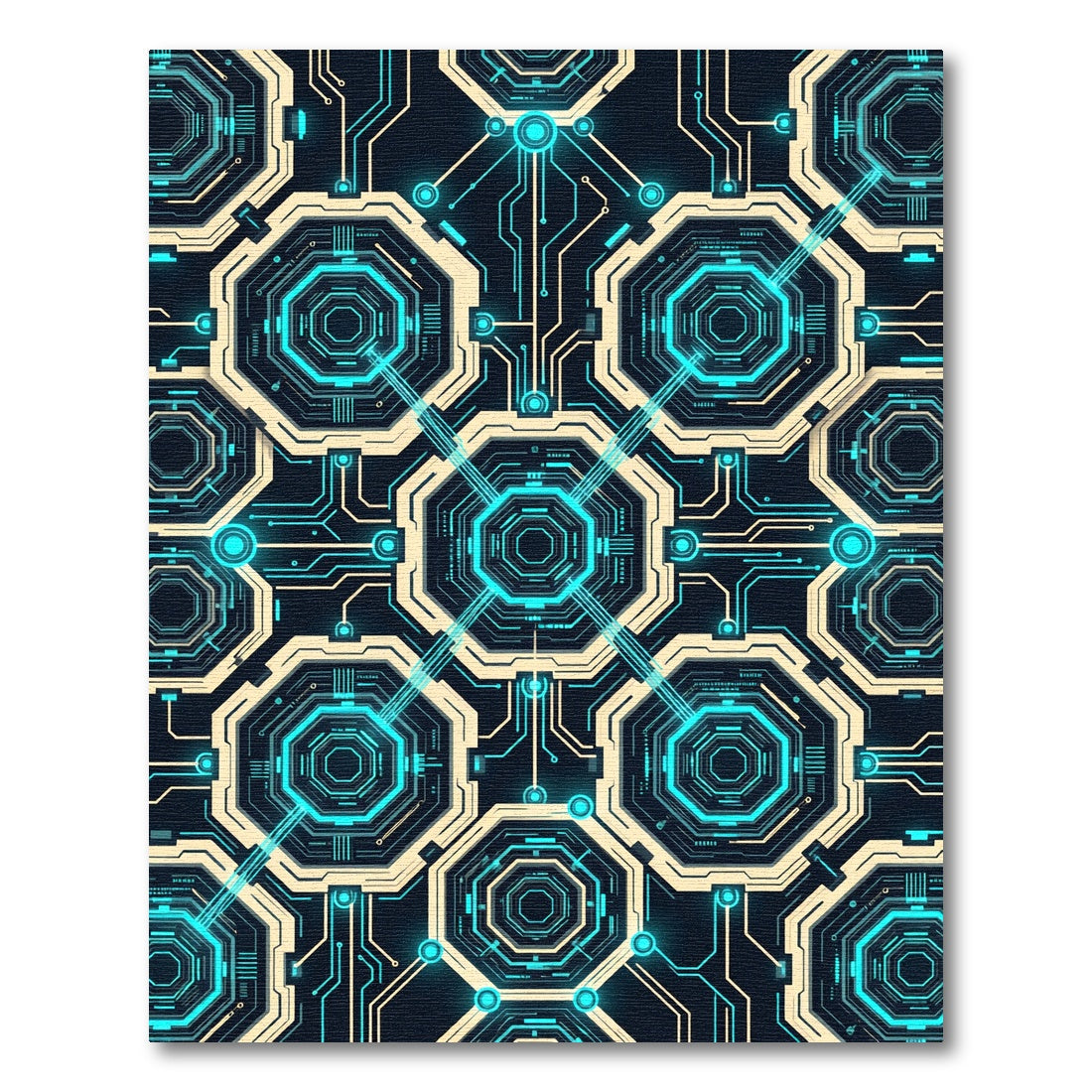 Neon Cybernetic Geometric Hexagon Grid Rug