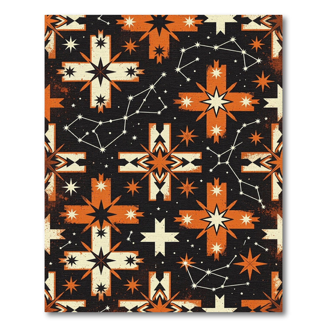 Celestial Orange and Black Geometric Star Rug