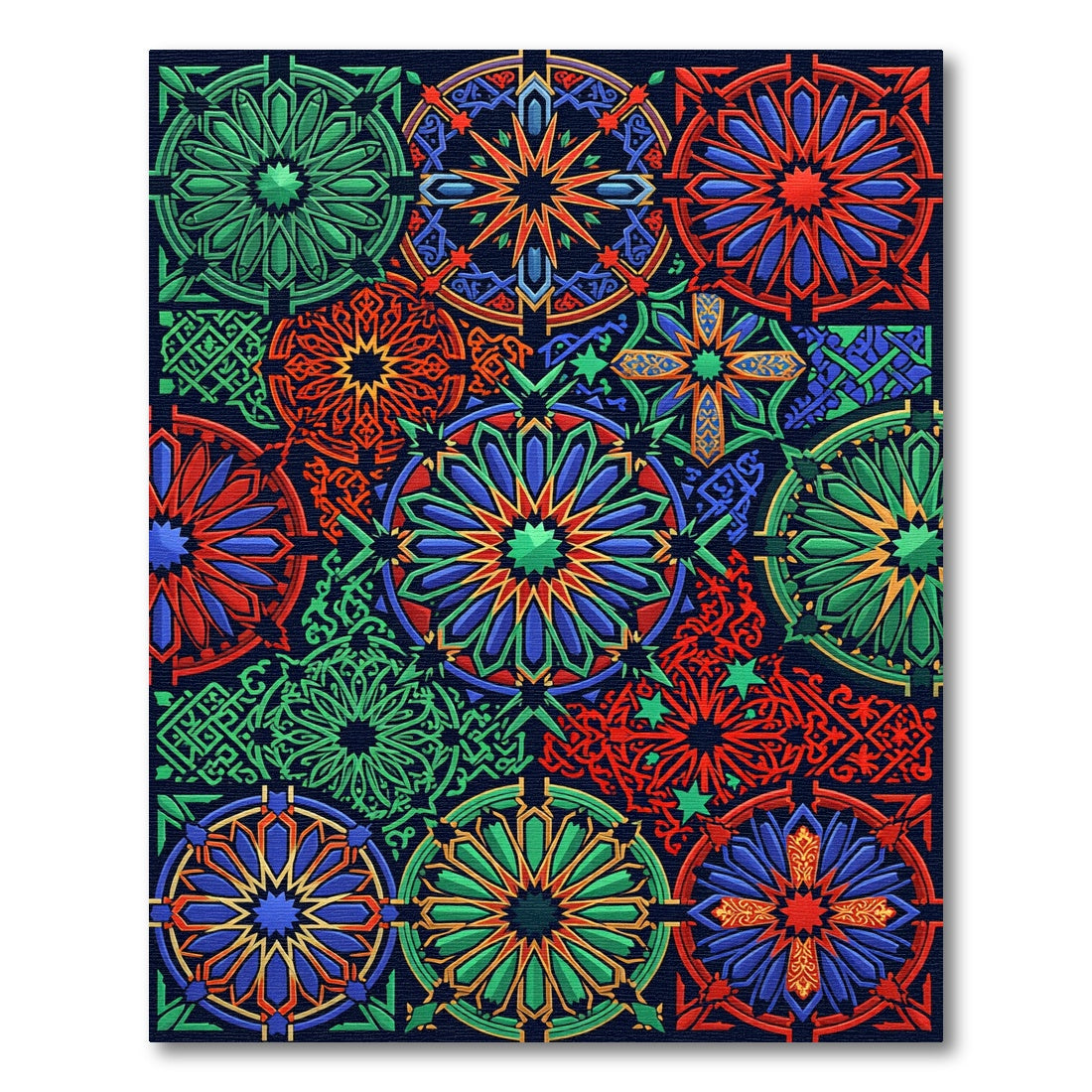 Vibrant Radiant Geometric Star Mosaic Rug