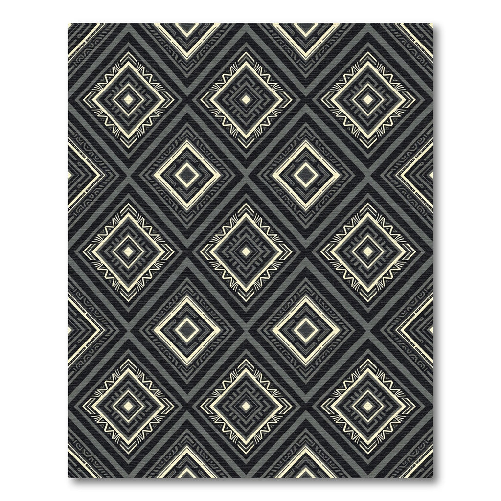 Monochromatic Charcoal Geometric Diamond Medallion Rug