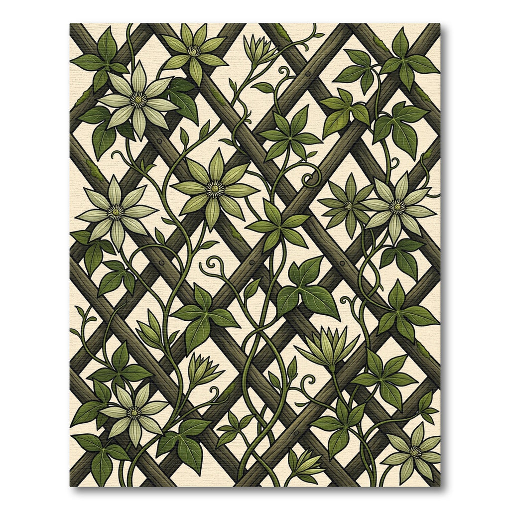 Earthy Green Clematis Lattice Trellis Rug