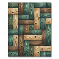 Rustic Green and Natural Wood Plank Rug