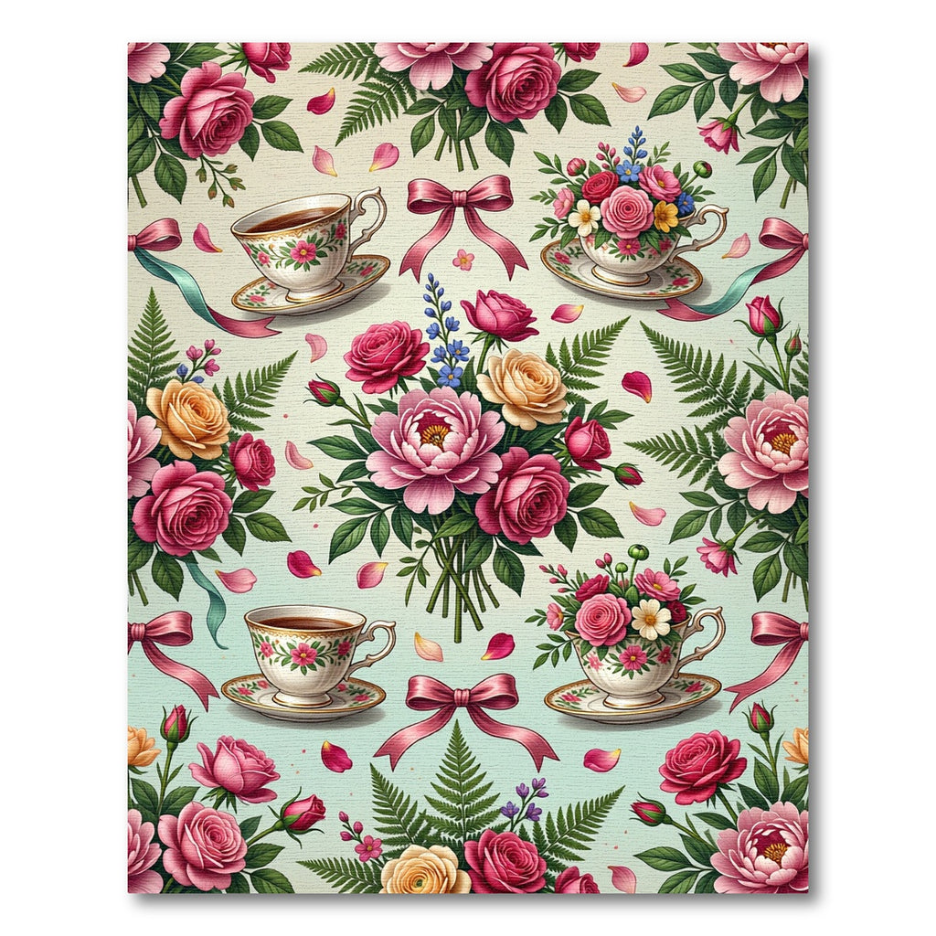Romantic Rose Bouquet and Teacup Garden Rug