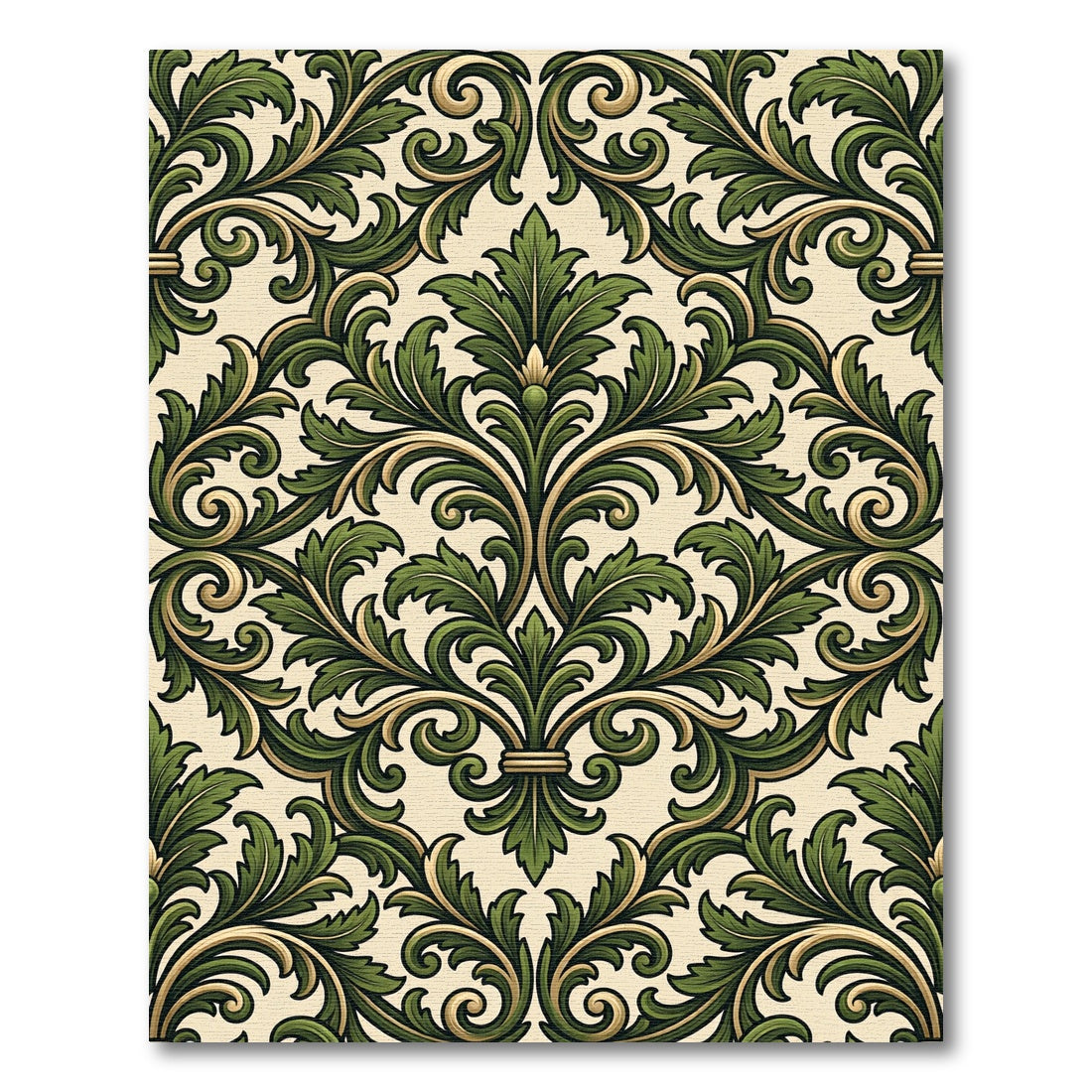 Elegant Forest Green Baroque Acanthus Rug