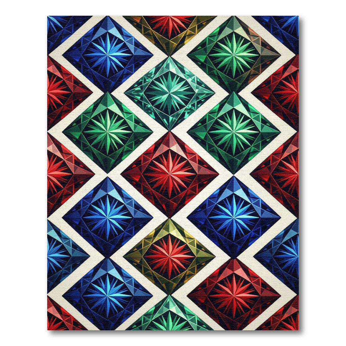 Geometric Radiant Jewel Diamond Mosaic Rug