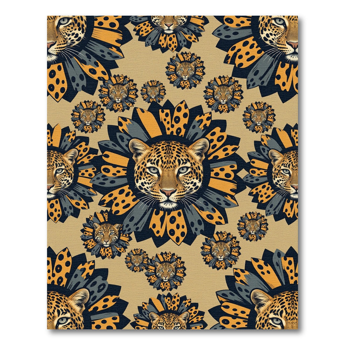 Leopard Face Sunburst Teal Gray Rug
