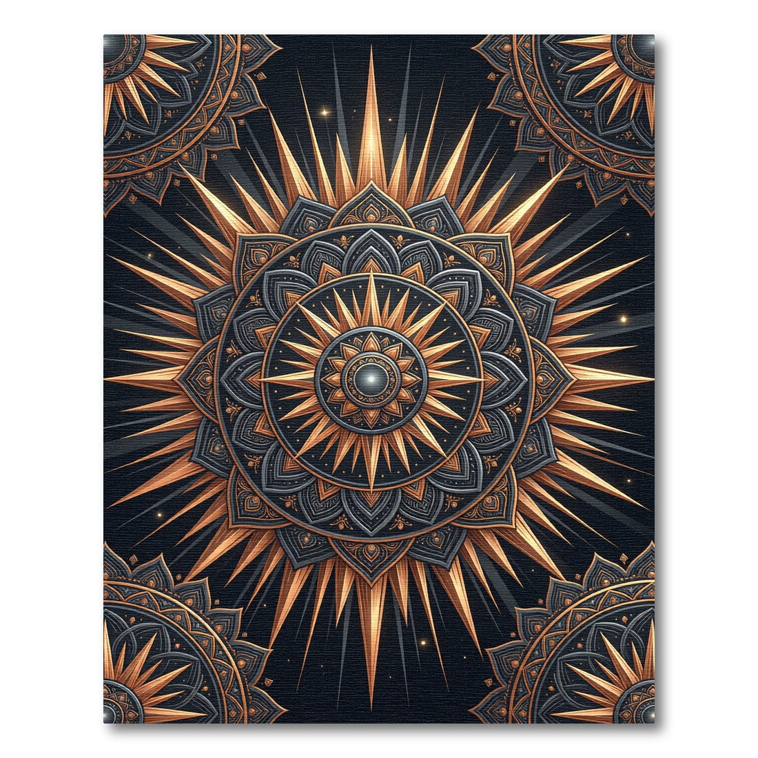 Golden Sunburst Medallion Black Rug
