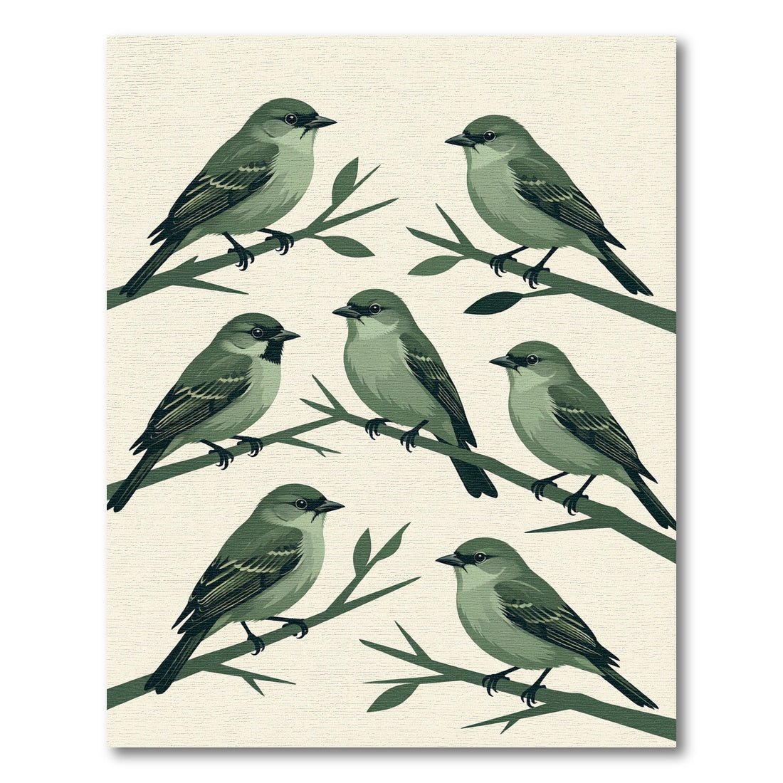 Sage Green Perched Songbird Illustration Rug