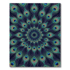 Vibrant Teal Peacock Feather Mandala Rug