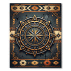 Golden Sun Compass Celestial Slate Art Rug