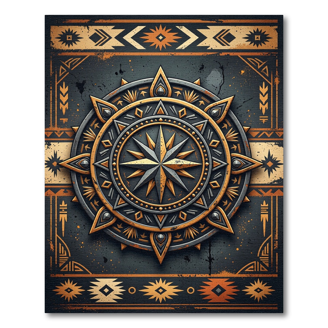 Golden Sun Compass Celestial Slate Art Rug