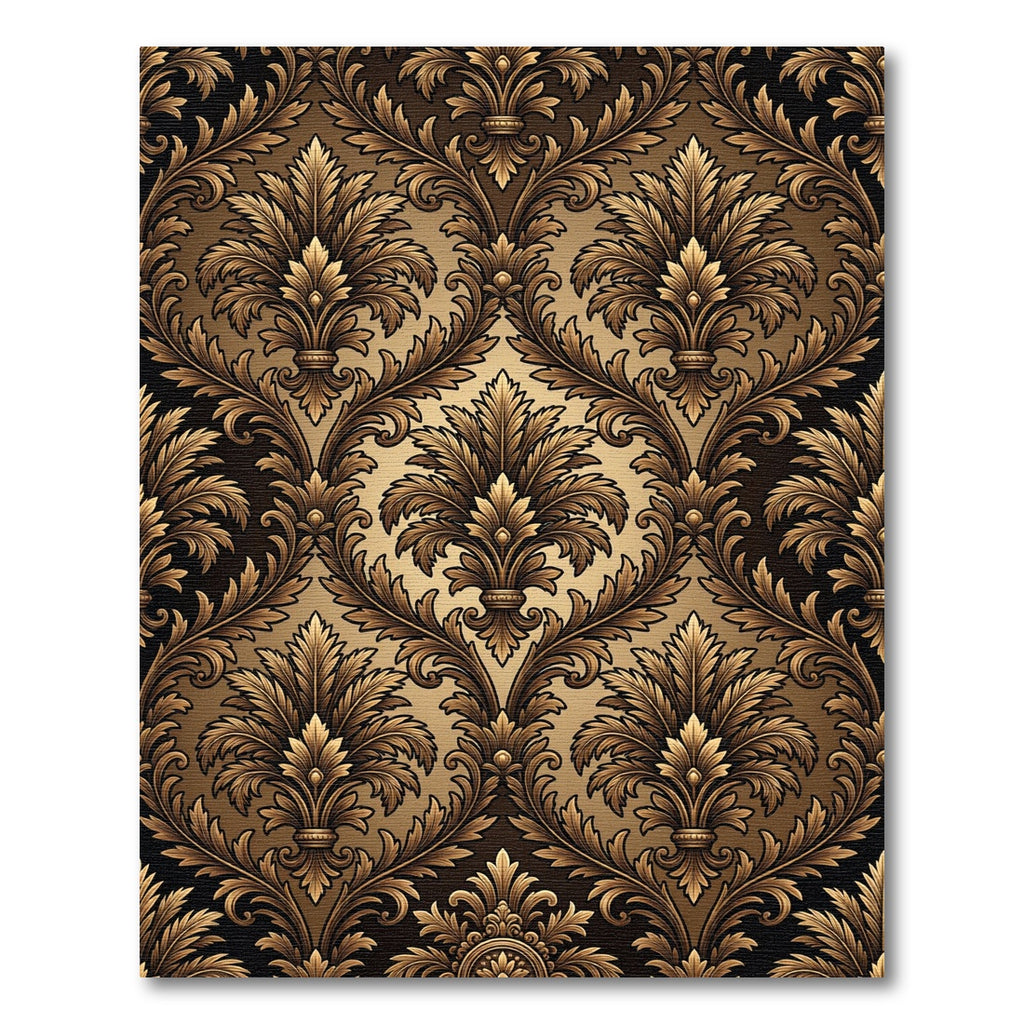 Ornate Gilded Damask Scroll Rug