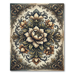 Vintage Neutral Floral Baroque Medallion Rug