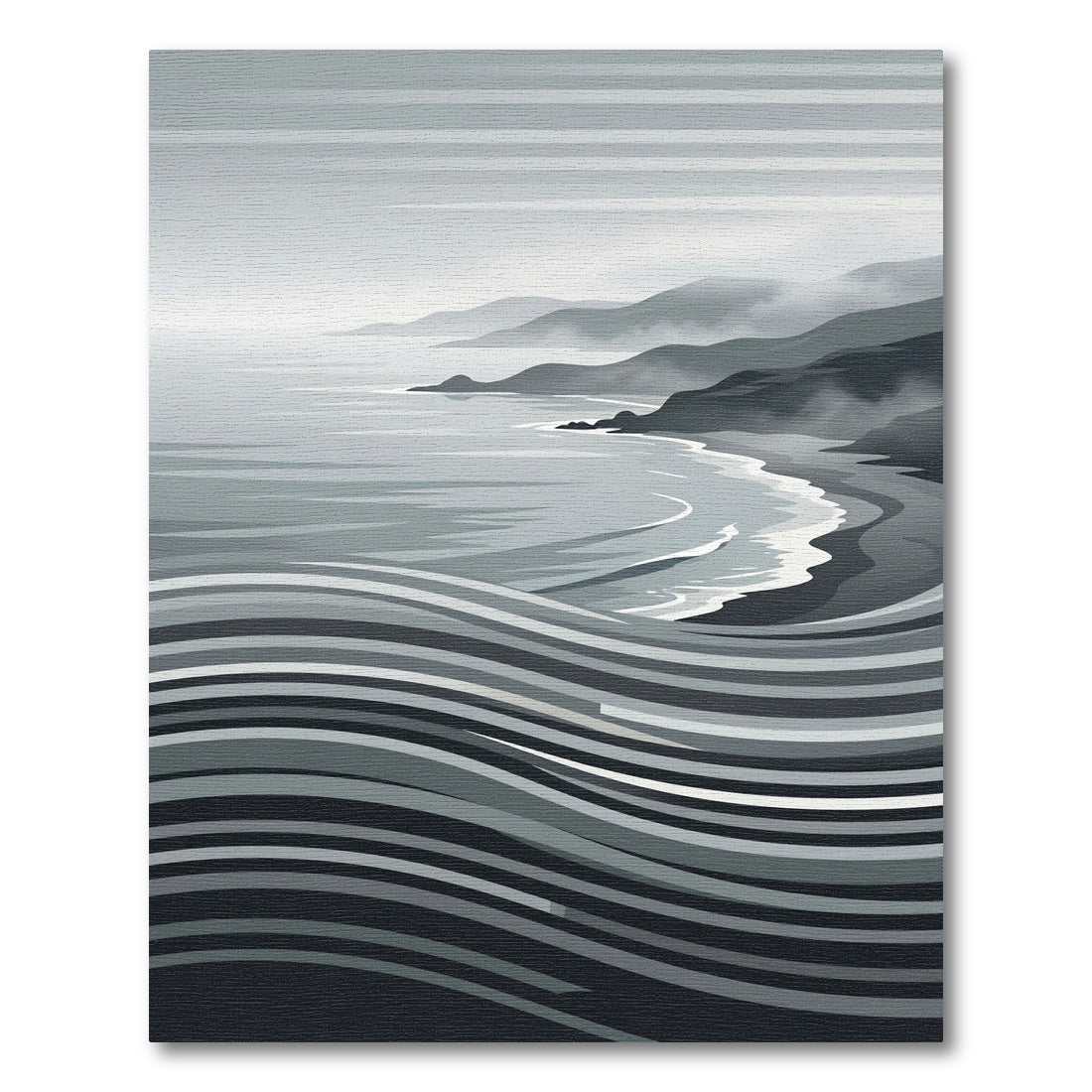 Monochromatic Coastal Wave Stripe Area Rug