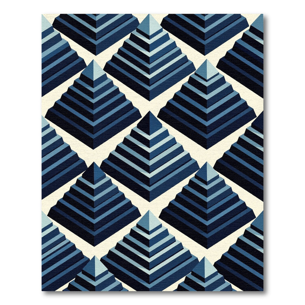 Geometric Blue Tiered Pyramid Rug