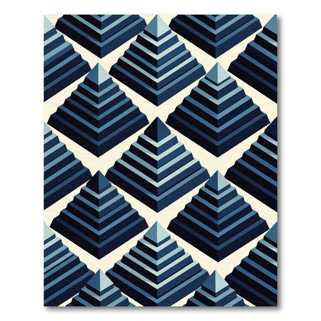 Geometric Blue Tiered Pyramid Rug