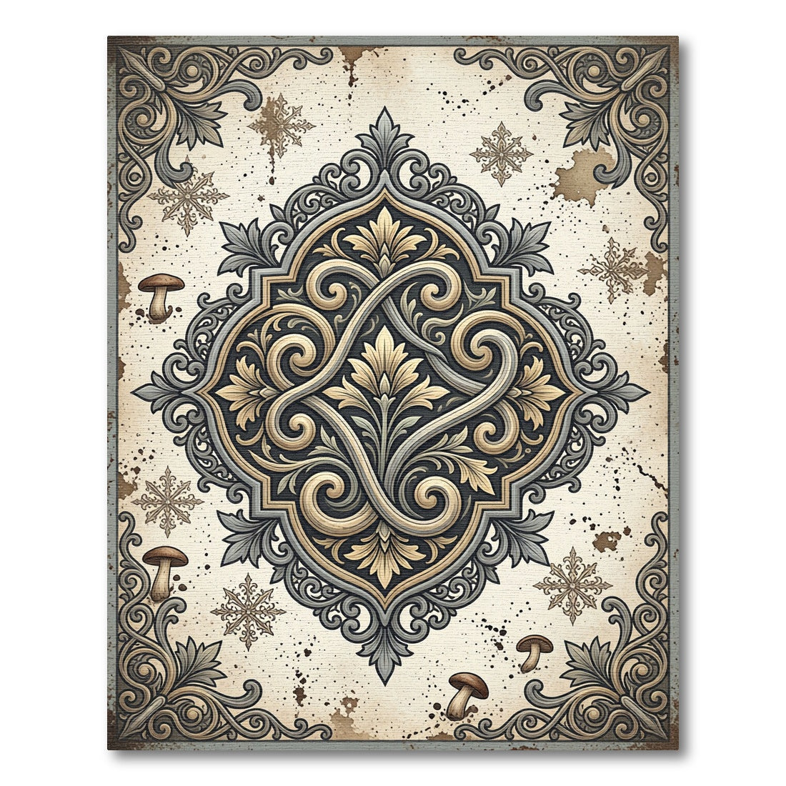 Earthy Floral Scroll Medallion Art Rug