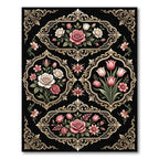 Ornate Pink Floral Garden Scrollwork Rug