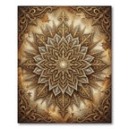 Ornate Golden Filigree Floral Mandala Rug