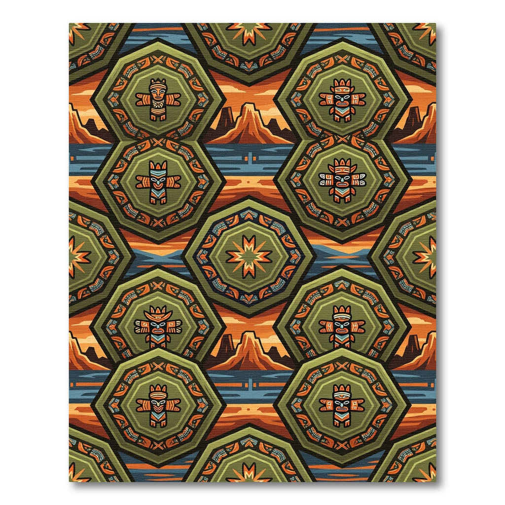 Tonal Aztec Inspired Octagon Landscape Rug
