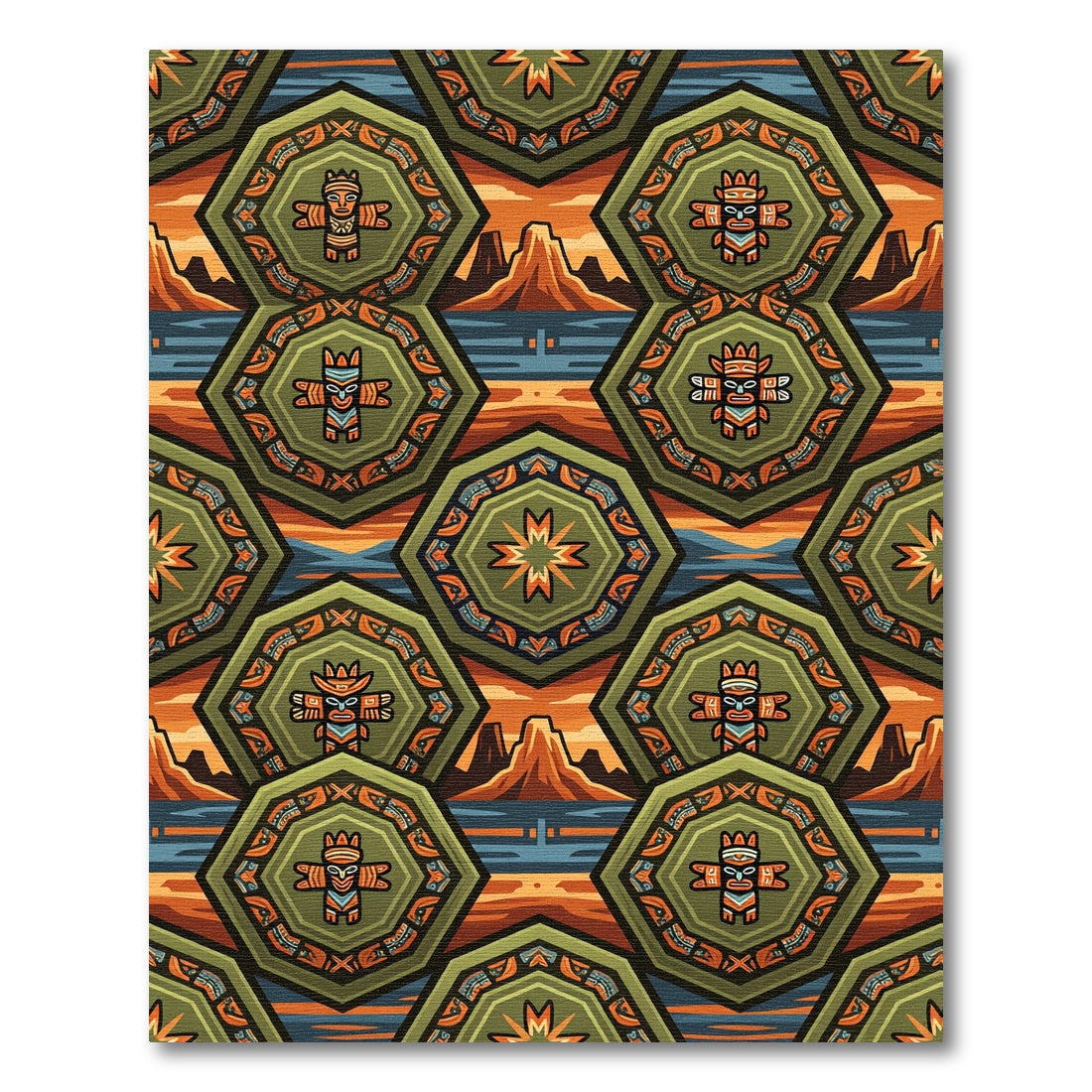 Tonal Aztec Inspired Octagon Landscape Rug