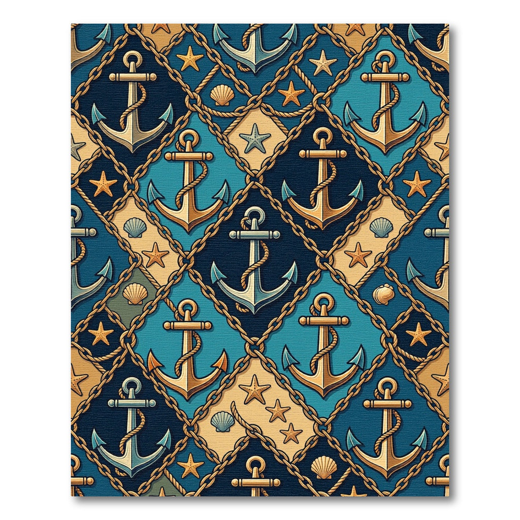 Nautical Anchor Chain Star Sea Shell Diamond Art Rug