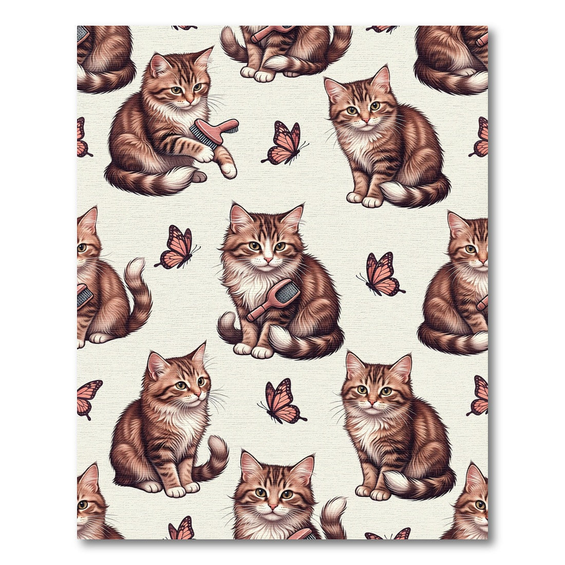 Brown Kitten Butterflies Whimsical Pattern Rug