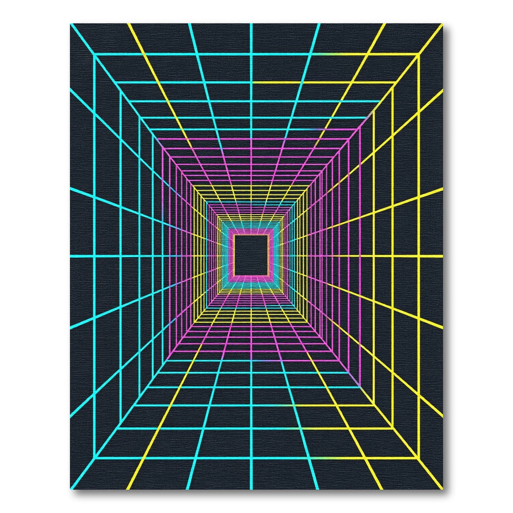 Neon Cyberpunk Grid Tunnel Abstract Rug