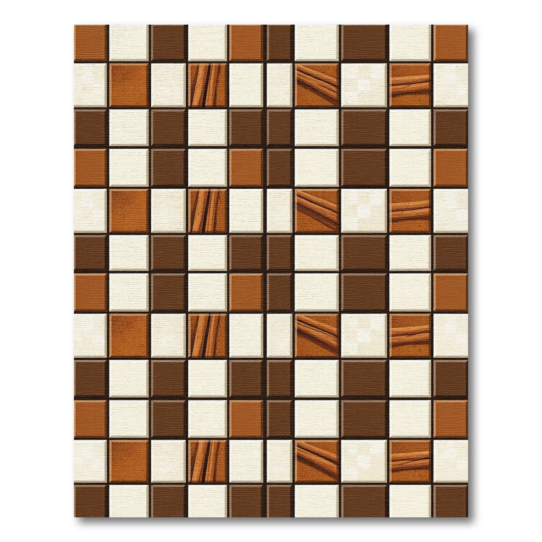 Brown Cream Checkerboard Wood Effect Squares Rug