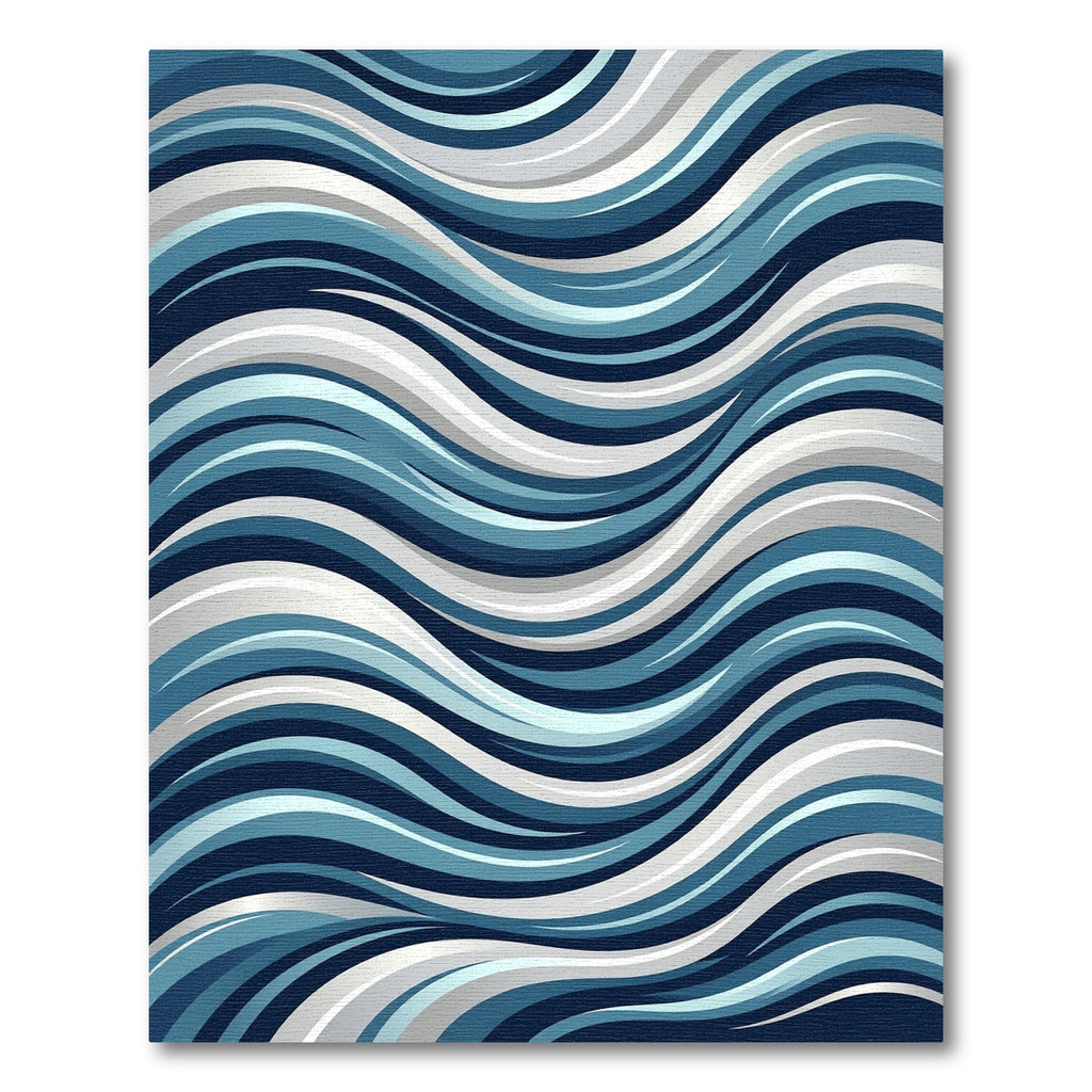Modern Navy and Slate Wavy Stripe Rug