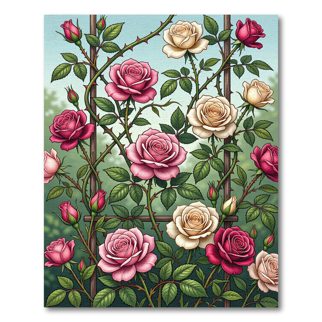 Pink White Rose Trellis Garden Rug