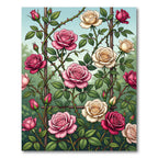 Pink White Rose Trellis Garden Rug