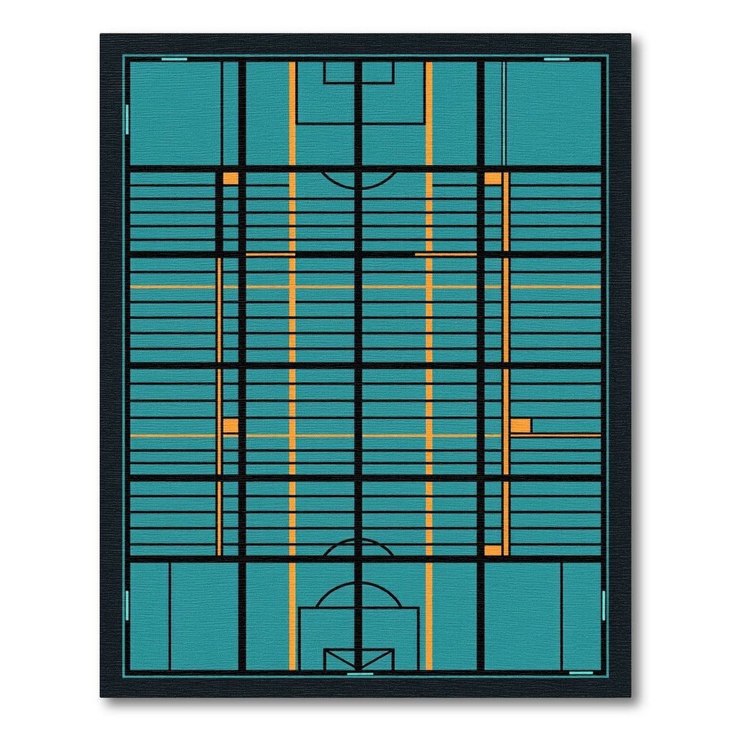 Modern Teal Grid Geometric Floor Art Rug