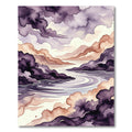 Ethereal Plum Violet Watercolor Mountain Landscape Rug