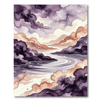 Ethereal Plum Violet Watercolor Mountain Landscape Rug