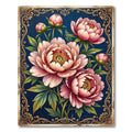 Elegant Pink Peony Floral Navy Rug