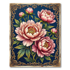 Elegant Pink Peony Floral Navy Rug