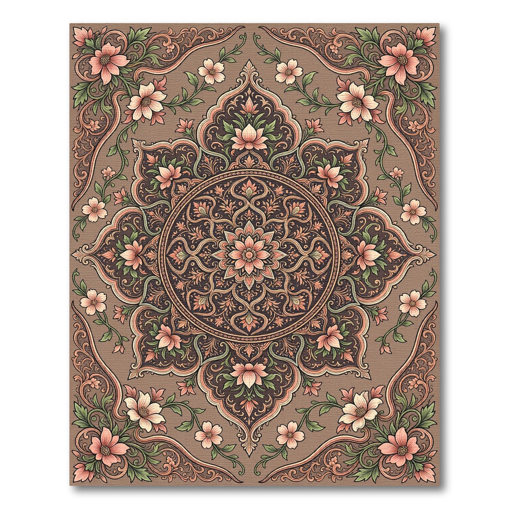 Vintage Peach Floral Medallion Garden Rug