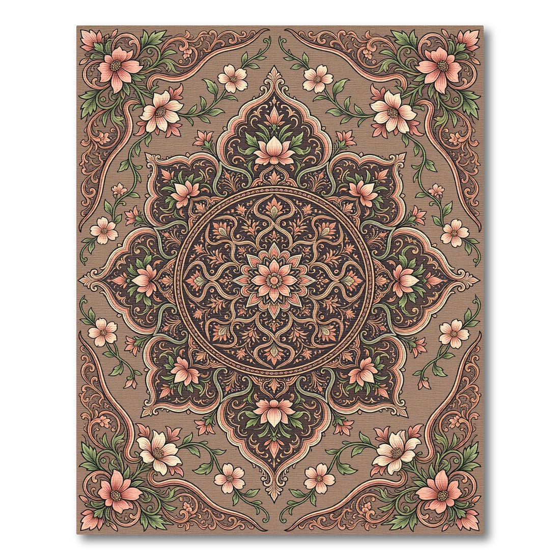 Vintage Peach Floral Medallion Garden Rug