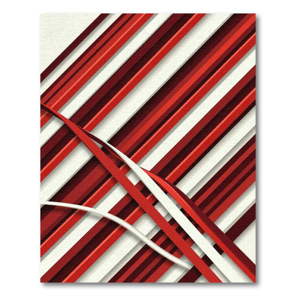 Crimson Red Diagonal Stripe Overlay Rug